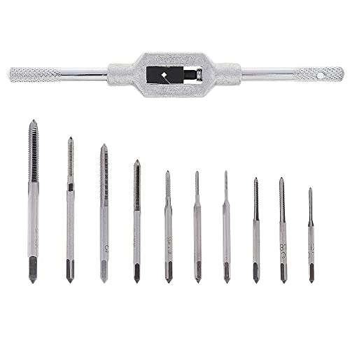 11pcs Mini Tap Wrench Set Metric Tap Set with High Speed Steel Hand Screw Thread Plug Taps M1 M1.2 M1.4 M1.6 M1.7 M1.8 M2 M2.5 M3 M3.5 Adjustable Tap Wrench for Woodworking Machinery Repair