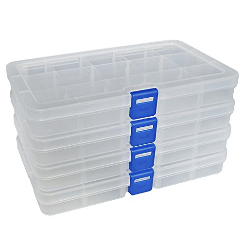 DUOFIRE Plastic Organizer Storage Box, Adjustable Divider 15 Grids, 4 Pack - color: White - 15 Grids, size: 4 pack