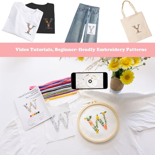Topapfo Letter Y Stick and Stitch Embroidery Kit for Clothes, Beginners Alphabet Embroidery Pattern for Clothing Jeans T-Shirts Craft - color: Y