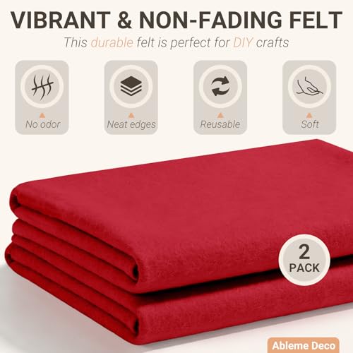 Red Felt Fabric Sheets 18" x 18" (2 Pack) 1.6mm Soft Craft Felt Squares - color: Red