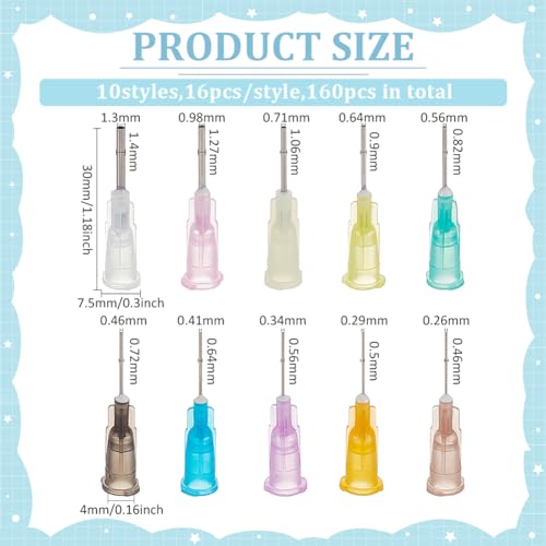 BENECREAT 160PCS 0.5 Inch 10 Different Gauge Blunt Tip Glue Bottle Needles Dispensing Needle with Lure Lock for Refilling E-Liquid Inks - size: 0.5 Inch-10 Size