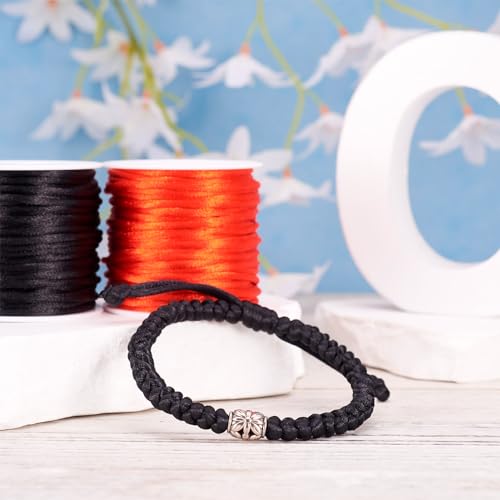 Elecrelive 2mm Rattail Silk Cord for Jewelry Making, Satin Nylon Trim Cord Red Black Silky Beading String 20 Yards Knitting Rope for Kumihimo Lanyards Jewelry Keychain Making - color: Red Black -2mm