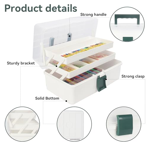 WEWLINE 13-Inch Art Box Organizer 3-Layer Craft Storage Organizer Sewing Kit Box with Handle Art Bin for Home,School,Office,Travel - color: WHITE