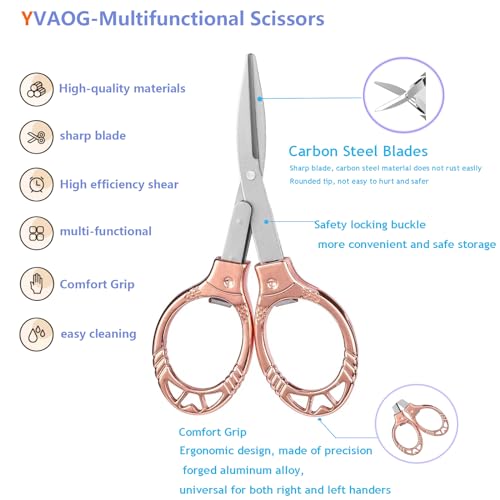 YVAOG Mini Folding Scissors, Safe Portable Travel Mini Scissors, Stainless Steel Retractable Small Scissors for Home Office, 2 Piece Set (rose gold-A) - color: Rose Gold-a