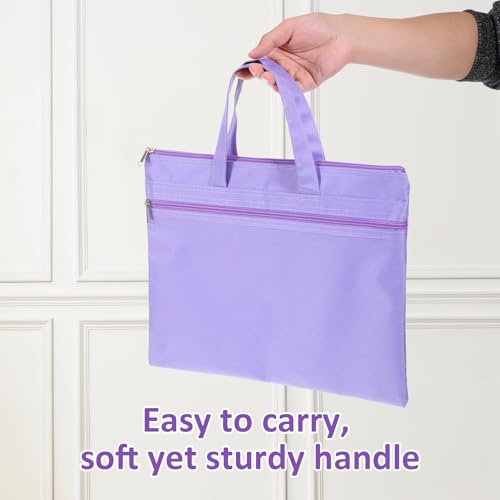 14.5x12 Inch Zippers Needlepoint Project Bag with Handle Reusable Double Pocket Zipper Pouch Foldable Oxford File Bag Mesh Zipper Pouch A4 Size for Puzzles Books Office Travel Shopping 1 PCS (Purple