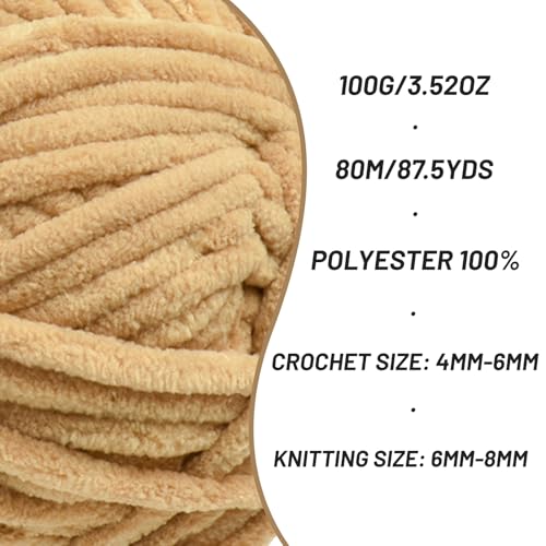 Chenille Blanket Yarn for Crocheting Size 5 Bulky Yarn 3 Khaki - color: 3 Khaki