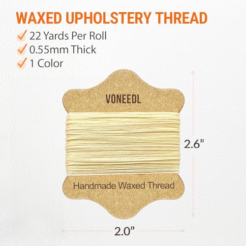 Upholstery Repair Kit: Waxed Sewing Thread (Beige Color) & Heavy Duty Needles (11 PCS) for Leather, Canvas & Quilting Thread - color: Beige