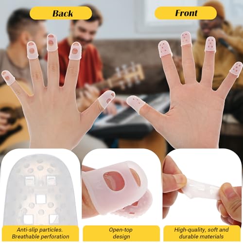 50 Pcs Guitar Fingertip Protectors, 5 Sizes Silicone Finger Tips Protectors with 10 Picks for Acoustic Electric Guitar Ukulele Banjo Mandolin, Reusable Practice Kit