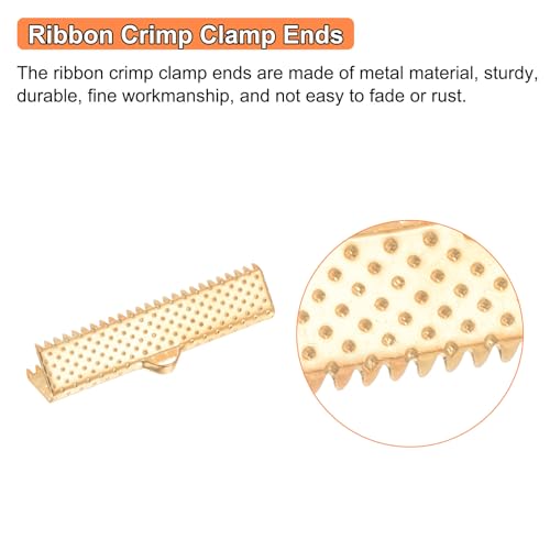 uxcell 280Pcs Ribbon Crimp Clamp Ends, 30mm Bookmark Pinch Crimp Ends, Cord Ends Fasteners Clasp Crimp Ends for DIY Bracelet Necklace Jewelry Making, Light Golden - color: Light Golden, size: 30mm