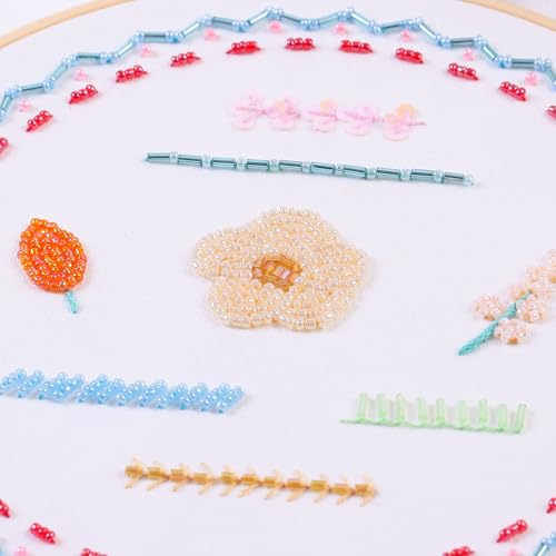 Harimau Bead Embroidery Kit for Adults, with Red and Pink Flowers, DIY Kit Includes Embroidery Beads, Thread, Stitch Book & Tambour Tools, Perfect Set for Starters - color: Orange