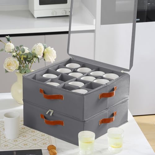 Foyego Cup and Mug Storage Box, Grey - color: Gray, size: 15.7"L x 15.7"W x 6"H