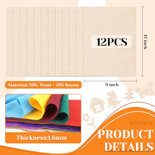 IONTACH 9" X 12" Felt Fabric Sheets 1.6mm Thick (12 Packs, Apricot) - color: Apricot Nude