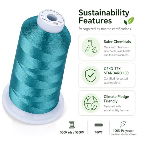Simthread 5000M 40WT Polyester Embroidery Thread, Caribbean Blue S054 - color: CaribbeanBlueS054