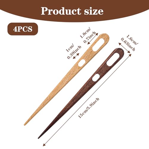 WJIAAA 4Pcs Nalbinding Needle, Large Two-Eyed Weaving Needles for Knitting Crochet, Multipurpose Beech Wood Tapestry Needle