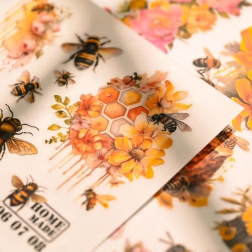 Vintage Honey Bee Rub-on Transfer Stickers Decals, 8.3 x 5.9 Inch, 3 Sheets Bee Design for Paper Crafts