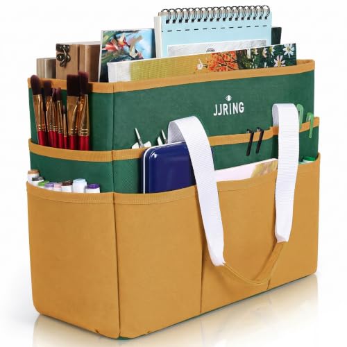 JJRING Craft Organizer Tote Bag Large Art Storage Caddy Deep Green&Yellow - color: Deep Green&Yellow, size: Large