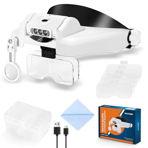YOCTOSUN Magnifying Glass with Light,Rechargeable Headband Magnifier 1X-14X - style: Headband Magnifier 1X-14X