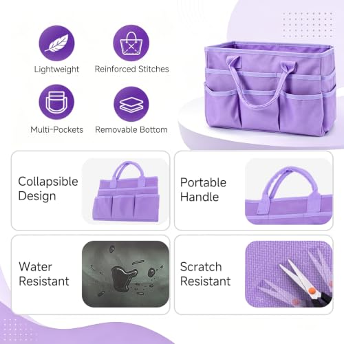 Craft Organizer Tote Bag, Art Supply Organizer Bag for Art Supplies - color: Light Purple (6.5"D x 13"W x 8.5"H)