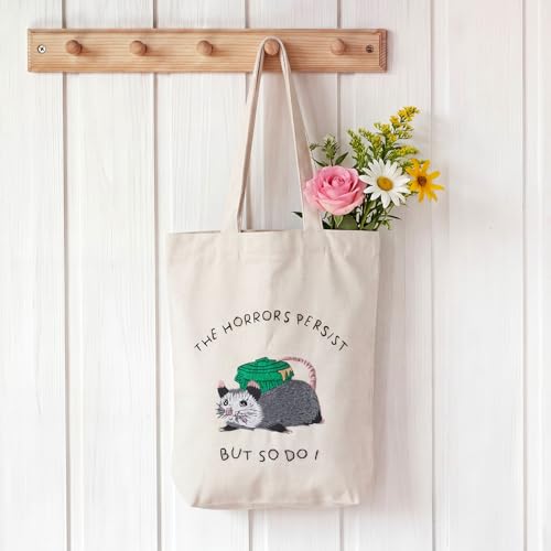 Sadnyy Possum Canvas Tote Bag Opposum Embroidery Kit for Beginners Cross Stitch Kits with Needles Thread Instruction for Adults Arts DIY Crafts Possum Needlepoint Women Shopping Reusable Grocery Bags