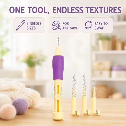 Needle Punch Kit, Adjustable Needle Length Embroidery Needle Punch with 3 Sizes, Embroidery Stitching Punch Needles Set for Adults Beginner