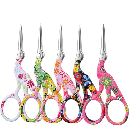 1 PCS Stork Scissors - Embroidery Scissors with 3 Floral Designs (Black, Pink, Green) for Precision Sewing and Crafting - color: Black