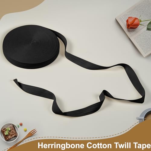 Cotton Twill Tape Ribbon 1/2 Inch Wide Tape Herringbone Webbing Roll Bias Binding Tapes for Sewing and DIY Crafts, Natural (Black, 1/2 Inch, 10 Yards) - color: Black, size: 1/2 Inch, 10 Yards