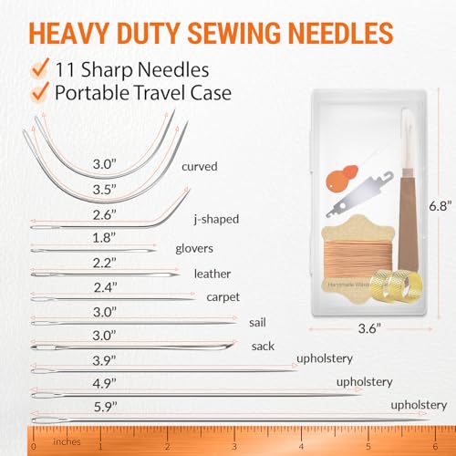 VONEEDL Upholstery Repair Kit: Waxed Sewing Thread (Ligth Brown Color) & Heavy Duty Needles (11 PCS) for Leather, Canvas & Quilting Thread - color: Light Brown