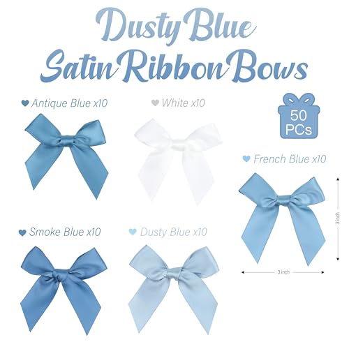 Pre-Tied Dusty Blue Satin Ribbon Bows for Crafts 3 Inch, 5 Colors - color: Dusty Blue 5 Colors