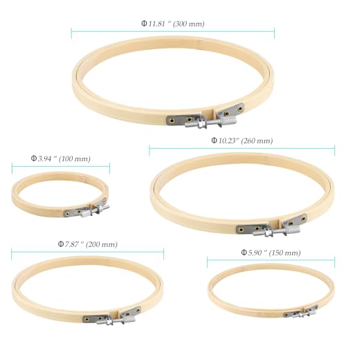 NINGWAAN 50 Pcs Embroidery Hoops Set, 4 Inch, 6 Inch, 8 Inch, 10.3 Inch, 12 Inch, Round Bamboo Wooden Frames, Cross Stitch Rings for Hand Sewing, Craft Projects