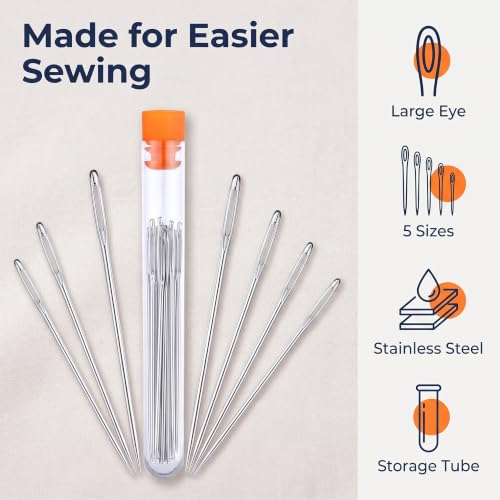 30 Pcs Stainless Steel Large Eye Sewing Needles, Sewing Sharp Needles, Embroidery Thread Needle, and Yarn Knitting Needles Leather Needle Hand Sewing Needles