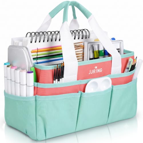 JJRING Craft Organizer Tote Bag Art Storage Caddy Green and Orange - color: Green&Orange, size: Small