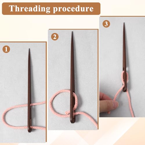 4pcs Tapestry Needles, Ymapinc Ergonomic Two-Eyed Yarn Weaving Needle, Multipurpose Nalbinding Needle for Knitting/Crochet, Walnut Wood Weaving Tools/Accessories