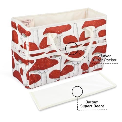 Craft Organizer Tote Bag with Multiple Pockets,Scrapbooking Art Storage - color: red mushroom
