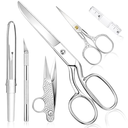 6 Pcs Fabric Scissors Tailor Sewing Shears Set 8 Inch Tailor Scissors Embroidery Knife with Carving Knife Seam Ripper for Fabric Leather Cutting Home Office Sewers Tailors Craftsmen