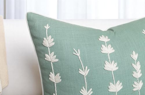 VAGMINE Embroidered Wildflower 18x18 Throw Pillow Cover, Light Teal - color: Light Teal-daisy, size: 18" x 18" (Pack of 1)