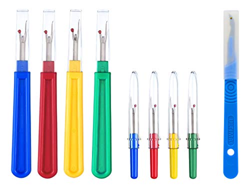 Ultima 9 Piece Colorful Seam Ripper Assortment - 8 Stitch Rippers (4 Large & 4 Small) & One 5.5" Razor Sharp Surgical Steel Seam Slicer - Perfect for Removing Unwanted Hems and Seams