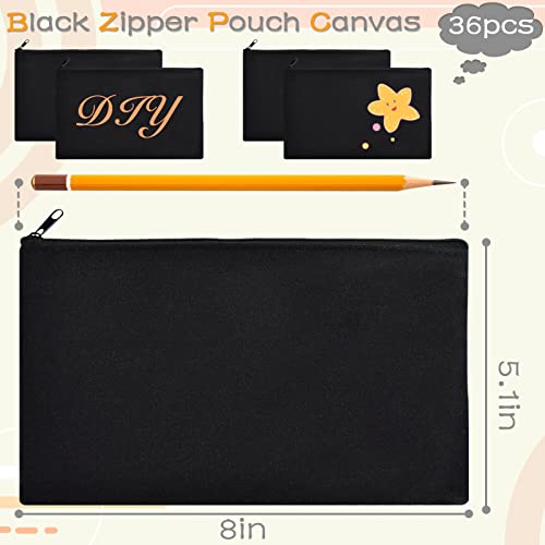 ZeeDix Small Canvas Zipper Pouch for Makeup Pencil Travel Storage 8.3x5 In - color: Black, style: 36 Pcs