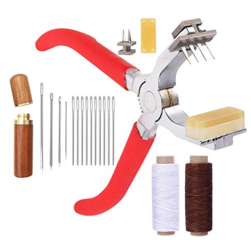 Leather Hole Punch,4mm Silent Leather Hand Pliers, Stitch Chisel - Red - color: Red