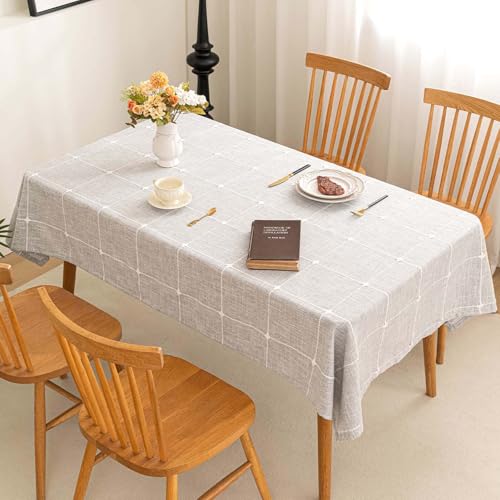 SIELUNO Rectangle Table Cloth Cotton Linen Waterproof Embroidery Tablecloth Rustic Farmhouse Style for Indoor Outdoor Dinning Tabletop Decoration-Plaids Grey-54"x102" - color: Plaids Grey, size: 54" x 102" (Rectangular)