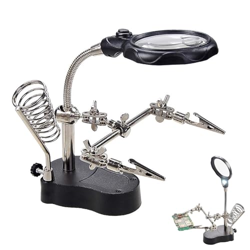 3.5X12X Helping Hands Soldering Station with LED Light & Alligator Clips - color: Black-3