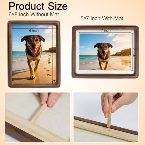 6x8 Picture Frame with Mat Matted to 5×7, Natural Walnut Wood Photo Frames - size: 6×8
