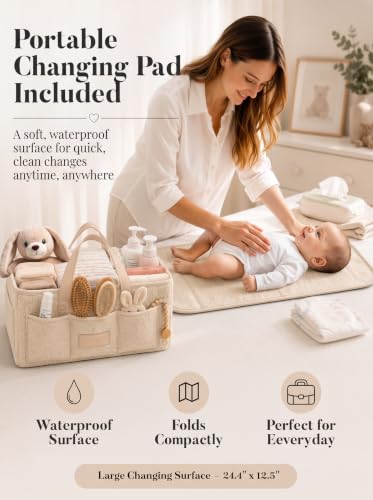 Baby Diaper Caddy Organizer with Waterproof Changing Pad, Beige - color: 3/ Beige Diaper Caddy with Changing Pad