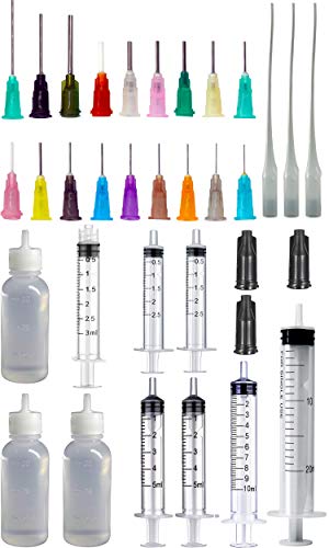 Dispensers Applicator Kit - Syringes, Plastic Squeeze Bottles, and Needle Tips Works for Precisely Delivery Grease, Oil Dispensing, Liquid Glue and Ink