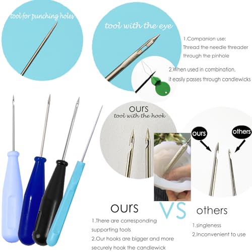TYMKLMZG 12 PCS Candle Punch Wicking Needle Tools with Hook & Eye Candlewick Inserting Tool Tweezer for Silicone Molds Large-Eye Candle Wicking Needle Threader for Candlewick of All Thicknesses - color: 11PCS