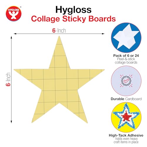 Hygloss Sticky Star Craft Boards - 6 Pack 6-Inch Self Stick Collage Boards for Kids - Peel & Stick Mounting Boards for Art Projects, School Crafts, Classrooms, and DIY Displays - size: 6-Pcs, style: Star 6"