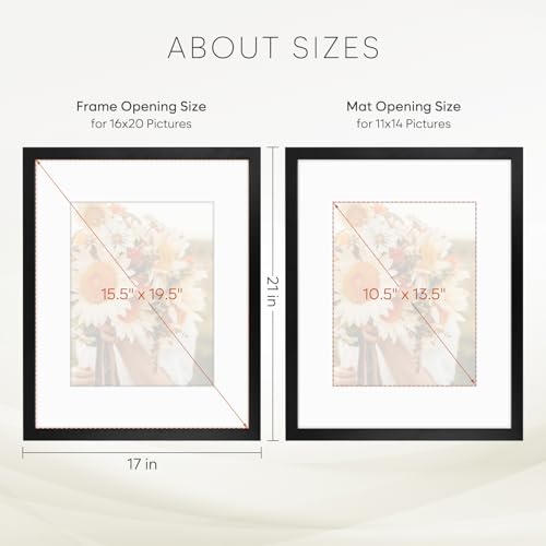 Golden State Art 16x20 Black Picture Frame Mat for 11x14 Real Glass - color: Black, size: 16x20