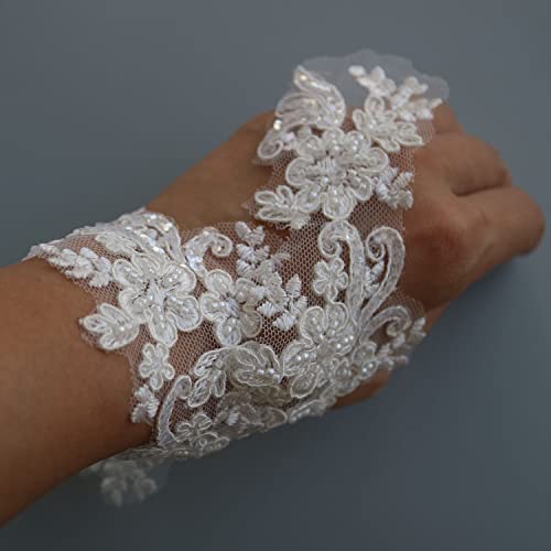 6cm*2yards Ivory White Luxury Beaded Embroidery Flower lace Appliques for Wedding Dresses Rhinestone Applique Patches Embroidery lace parches ropa (Off White Color)… - color: off white color