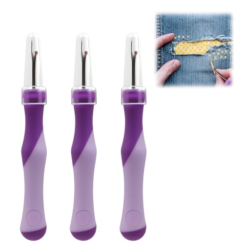 RJLCTH 3 Pcs Seam Rippers for Sewing, Purple Rubber Grip - color: Purple