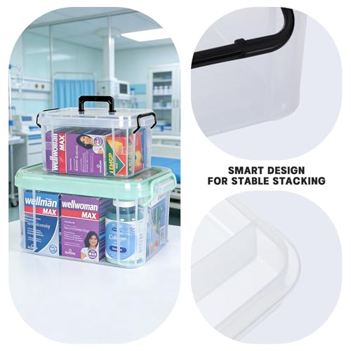 2-Tier Medicine Organizer - Plastic Portable Storage Box with Handle Clear - color: Clear