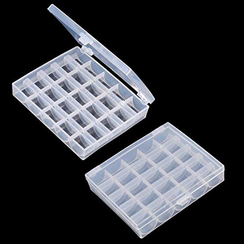 Bobbin Box,Machine Bobbin Organizer Plastic Case,Transparent 25 Slots Empty Bobbins Spools Box，Sewing Craft Plastic Case Storage Box for Sewing Machine - size: 2Pack